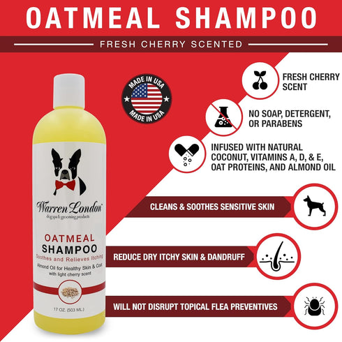 1 Warren London Oatmeal Dog Shampoo - Fast Itch Relief for Dry, Sensitive, & Irritated Skin - Infused with Vitamins