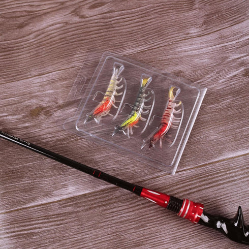 QIANGAN 3 Pcs Soft Silicone Artificial Bait Luminous Fake Shrimp Fishing Accessories with Bead Swivels Hook for Fishing