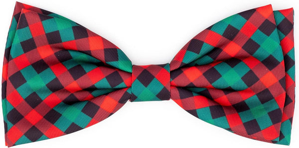 The Worthy Dog Holiday Check Bow Tie Adjustable Collar Attachment Accessory for Dogs Cats Pets - Small, Multicolored