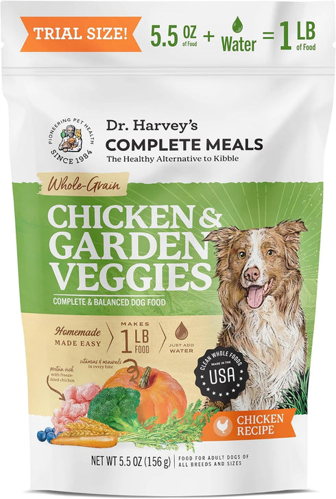 Dr. Harvey's Chicken & Garden Veggies Dog Food, Human Grade Whole-Grain Dehydrated Dog Food, 5.5 Ounces