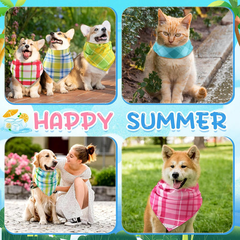 Geyoga 60 Summer Pcs Plaid Dog Bandanas Bulk Hawaiian Pet Scarf Bibs Adjustable Washable Kerchief Seasonal Pet Grooming