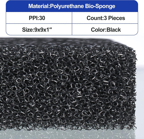3 Pieces Sponge Filter Pad, Aquarium Filter Media Cut to Fit Foam for Fish Tank Filters Replacement.