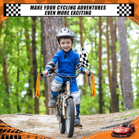 Liliful 5 Pcs Kids Bike Accessories, 2 Pcs Flame Streamers, Bike Bell, 2 Pcs Checkered Flags for Boys Girls