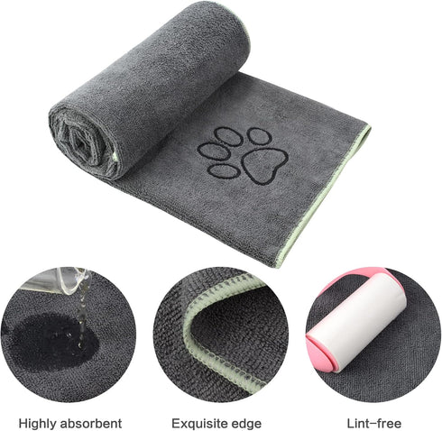 KinHwa Dog Towel, Super Absorbent Microfiber Drying Towel for All Dogs and Cats, 30inch x 50inch Gray with Embroidered