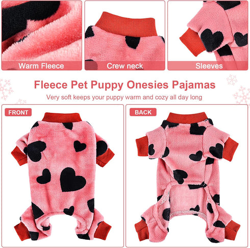 Dog Pajamas for Small Dogs, Super Soft Warm Sweater PJs, Cute Pet Clothing for Chihuahua, Yorkie, Small Love Heart Pink