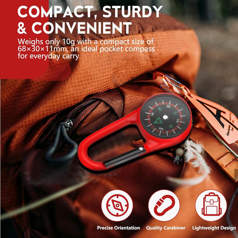 TYTDOUTER Carabiner Clip On Compass Keychain, Mini Pocket Compass for Hiking, Camping, Fishing, Portable Small Compass