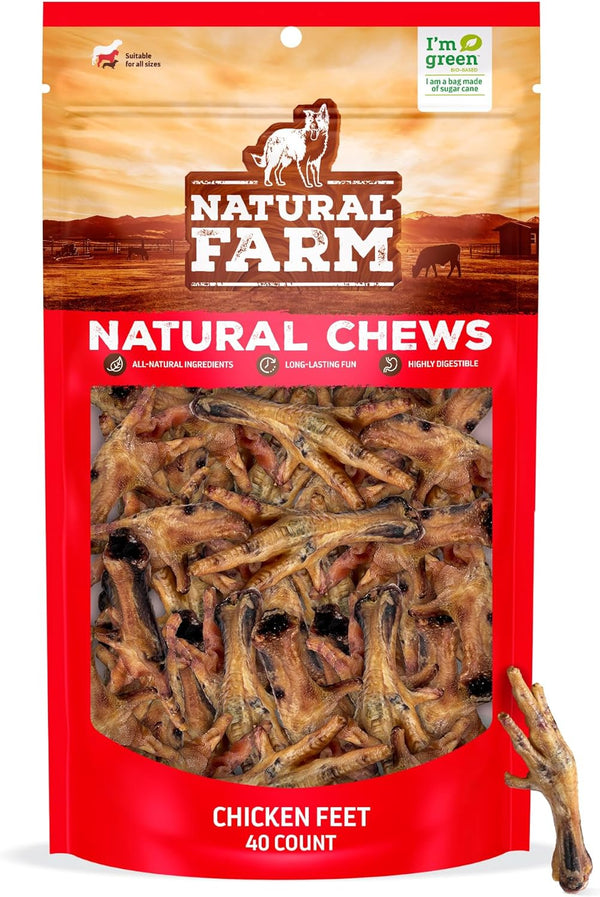 Natural Farm Nail-Free Chicken Feet Dog Treats (40 Pack), 100% Free-Range Air