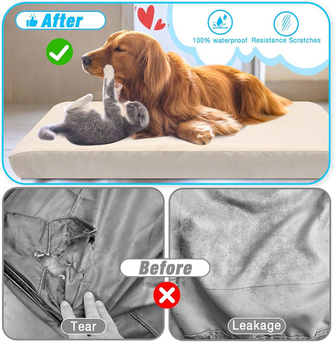 Replacement Washable Dog Bed Covers 2 Pack, 100% Waterproof Soft Noiseless Dog Bed Sheets, 30 x 20 inch Beige, 50%