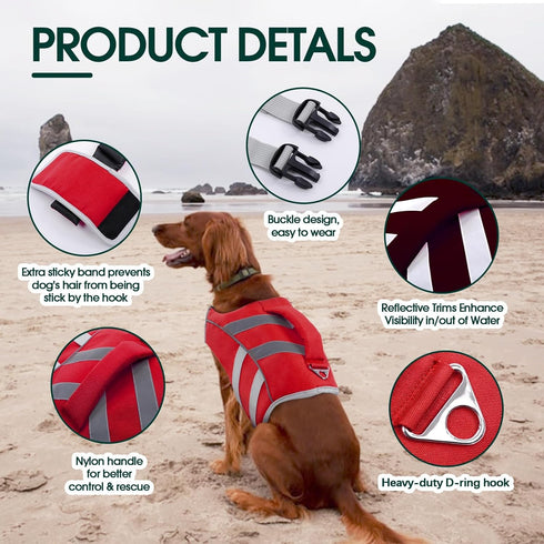 Kuoser Dog Life Jacket with Reflective Stripes - Adjustable High Visibility Vest for Small, Medium, and Large Dogs