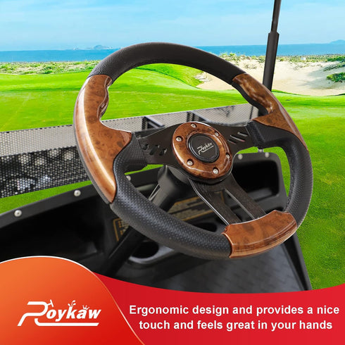 Roykaw Golf Cart Steering Wheel Compatible with EZGO TXT/RXV, Club Car DS/Precedent/Tempo, Yamaha and Most Golf Cart