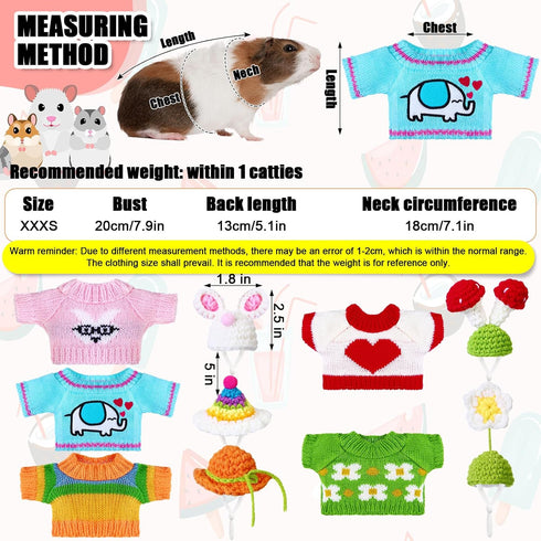 10 Pcs Guinea Pig Stuff Includes 5 Cute Mini Hats Cozy Hand Knitted Hat with Adjustable Strap and 5 Guinea Pig Clothes Small Animal Vest Sweater for Guinea Pig Hamster Bunny (Cute Style)