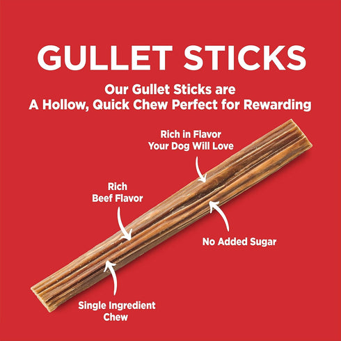 Barkworthies 6 Inch Beef Gullet Sticks, 12 Count Pack - Protein-Packed Dental Health Snack for Dogs