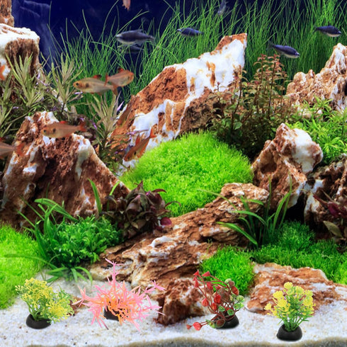POPETPOP 40 Pcs Mini Plants Artificial Seaweed Aquarium Plants, Small Fake Aquarium Plant Decor for Betta Fish