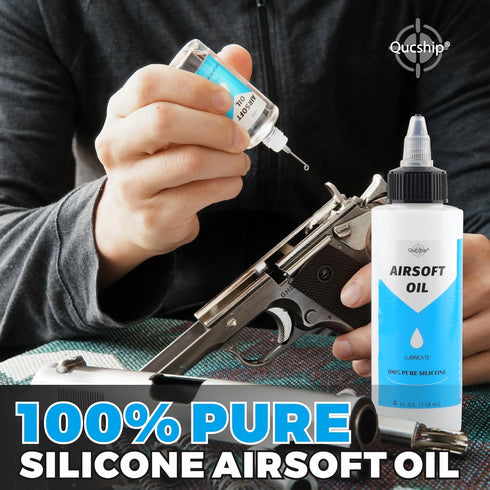 Qucship 4 oz 1 oz 100% Airsoft Oil & Needle Oiler Silicone Air Gun Oil, Multi-Purpose Airsoft Chamber Lube, All Purpose