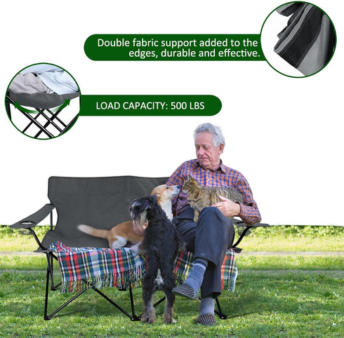 2 Leonyo Oversized Person Camping Chair, Double Camping Loveseat Chair for Adults, Foldable & Comfortable Double Seat