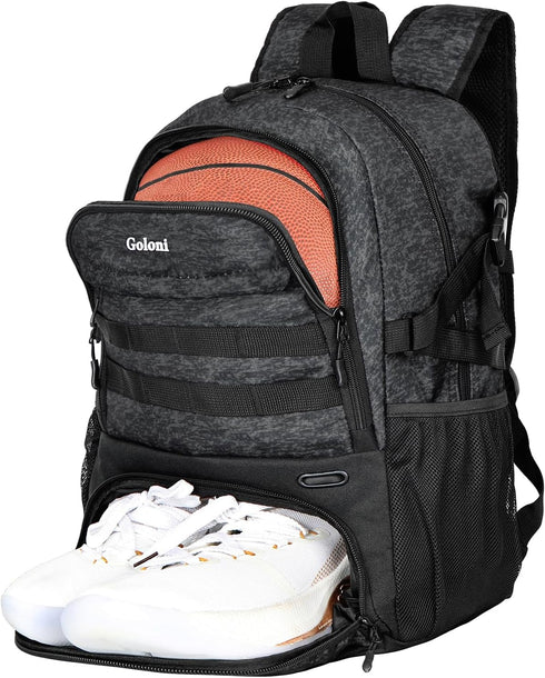 Goloni Basketball Backpack, Large Sports Bag with Ball & Shoe Compartment for Volleyball Soccer