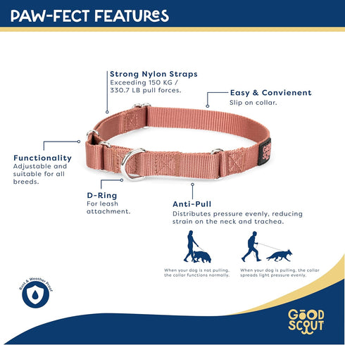 Martingale Heavy Duty Dog Collar for Large Dogs, Durable Slip-on Reflective Training Collar with D-Ring (Brick)
