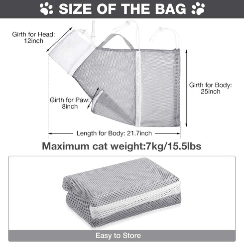 Cat Shower Net Bag, Adjustable Grooming Bathing Bag for Cats, Prevent Biting and Scratching (Grey)