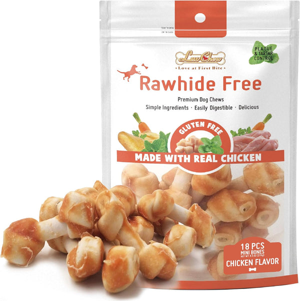 Premium Dog Chew Bones, Made with Real Chicken, Rawhide Alternative, Limited Ingredients, Mini 18pcs/pack