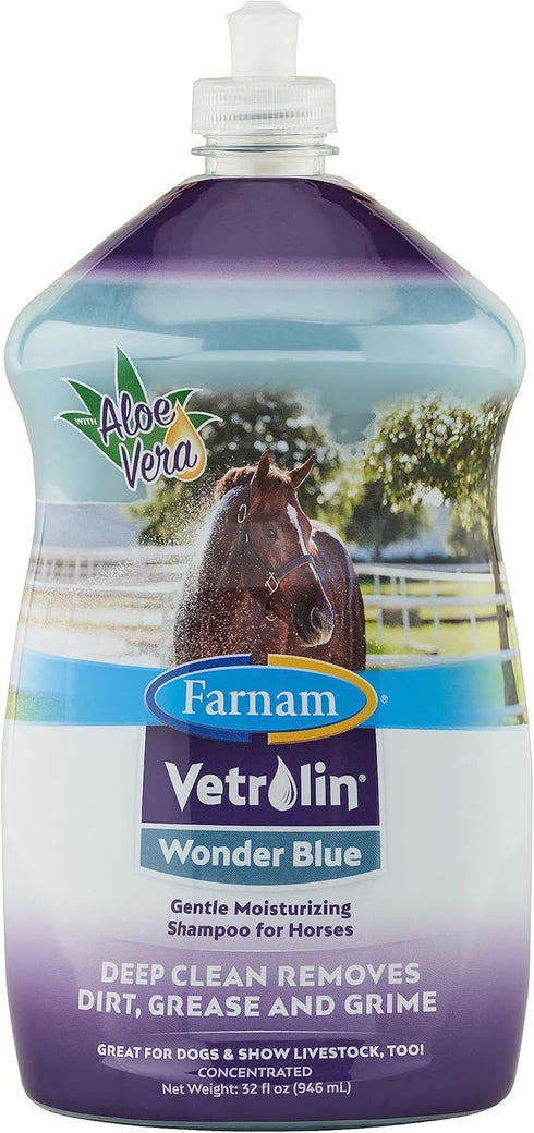 Farnam Vetrolin Wonder Blue Gentle Moisturizing Shampoo for Horses, Livestock and Dogs