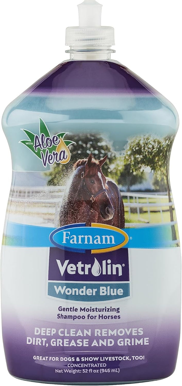 Farnam Vetrolin Wonder Blue Gentle Moisturizing Shampoo for Horses, Livestock and Dogs