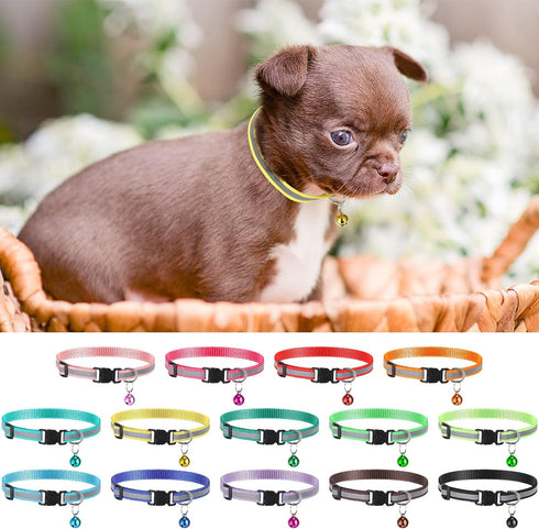 42 Pcs Puppy Collars for Litter, Adjustable ID Collars with Bell for Newborn Dogs and Cats, Reflective