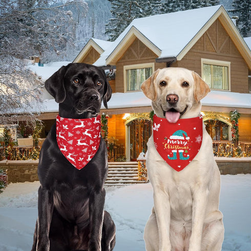 Agroon 3PCS, 6 Christmas Dog Bandanas XLarge Pattern Holiday Scarf for Boy and Girl, Triangle Reversible Bibs Breed