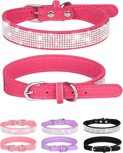 Bling Dog Collar for Small Medium Large Dogs, Rhinestone Collars for Girl and Boy Dogs, Adjustable Leather Suede Soft