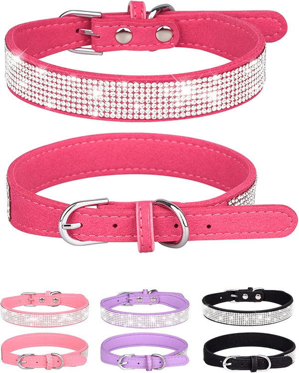 Bling Dog Collar for Small Medium Large Dogs, Rhinestone Collars for Girl and Boy Dogs, Adjustable Leather Suede Soft