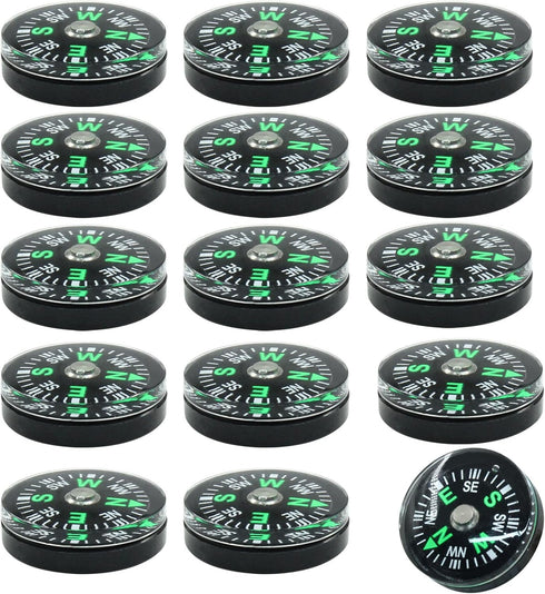 Kemcatui 15Pcs 20mm SurvivalBlack Mini Pocket Compass Bulk, Button Compass Accessories for Kids Outdoor Hiking