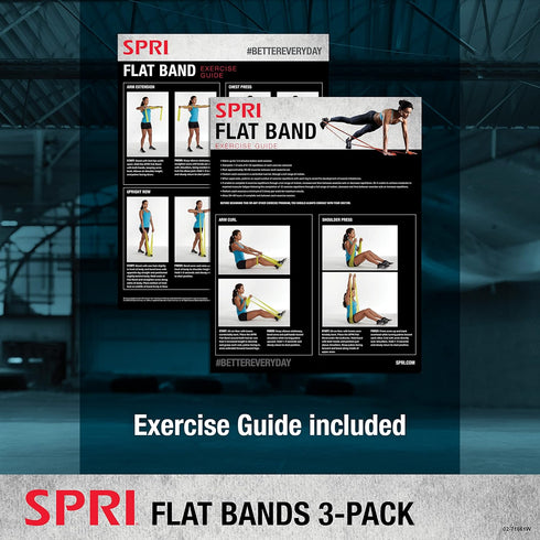SPRI Flat Bands 3-Pack, Resistance Band Kit Set with 3 Levels for Strength Training and Body Workout
