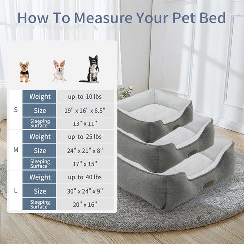 Dog Bed for Small Dogs, Cat Bed, Deluxe Plush Dog Crate Beds, Washable Rectangular Bed with Non-Slip Bottom, Grey