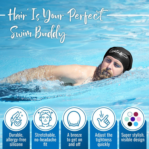 Large Swim Cap for Long Hair - Waterproof Durable Silicone Swimming Cap for Braids, Dreadlocks, Afros, Curls