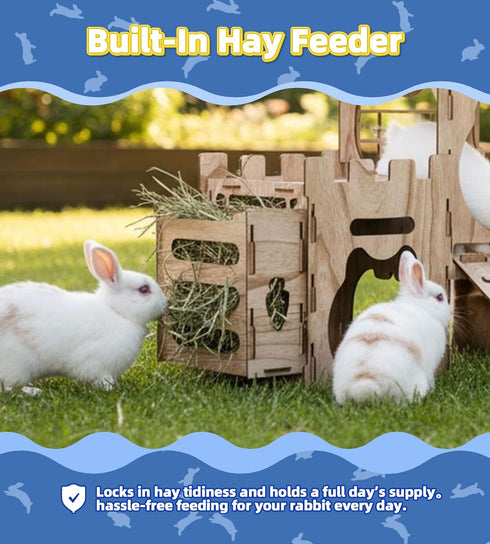 Chinchillas Larger Bunny Castle Sturdy Walnut Color Wooden Rabbit Hideout for Bunnies Guniea Pigs Ferrets Hamsters LXUS