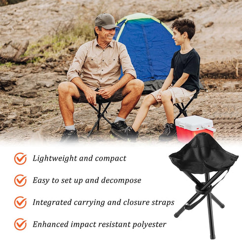 KKONHII 2PCS Portable Folding Camping Stool,Travel Outdoor Tripod Seat,Black Folding Camping Chairs for Camping Party