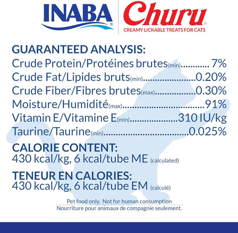 INABA Churu Cat Treats: Grain-Free, Lickable Tuna with Chicken Recipe, 0.5 Ounces Each Tube, 24 Tubes