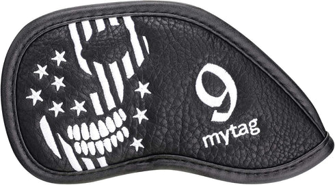 mytag Golf Skull Skeleton Head Cover - Black Leather Headcovers Set for Driver, Fairway Wood, Hybrid, Putter