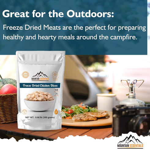 10 7-Year Pack 1 MOUNTAIN ESSENTIALS Freeze-Dried Diced Chicken Fully Cooked and Ready to Eat | Everyday Pantry Staple