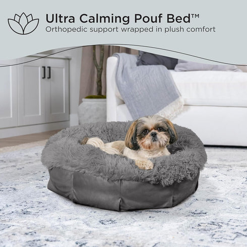 Best Friends by Sheri Ultra Calming Pouf Bed, Luxury Donut Dog Bed, Gray, Small 23x23