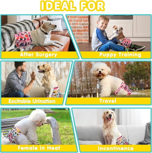 3 Pack Washable Dog Diapers Female Reusable Premium Highly Absorbent Doggie Diapers, Flexible Puppy Diapers, Durable