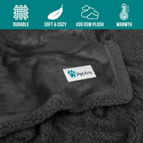 PetAmi Waterproof Dog Blanket Grey, for Small Medium Dogs, Reversible Soft Washable Couch Cover 29x40