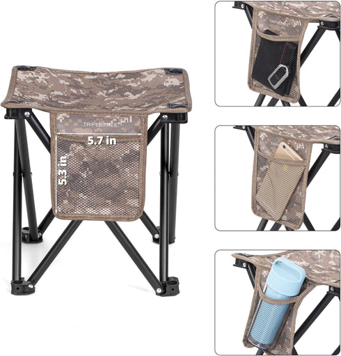 2 Pack 13.8 Inch 400 LBS TRIPLE TREE Camping Stool, Camouflage Portable Folding Stool for Outdoor Walking Hiking