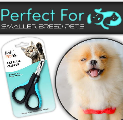 H&H Pets Cat Nail Clipper - Professional Sharp Stainless Steel Claw Trimmer with Non-Slip Handles for Small Animals &