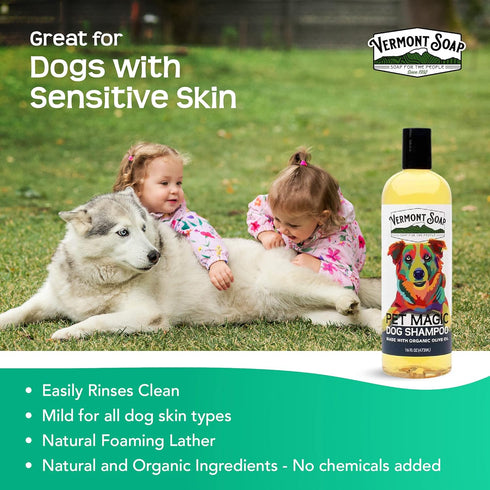 VERMONT SOAP Organics Dog Shampoo, 16oz - USDA Certified, Infused with Organic Olive Oil, Coconut & Aloe Vera