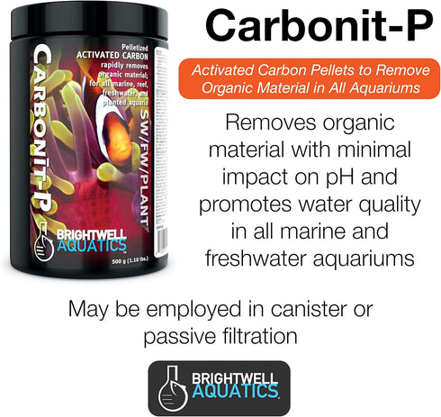 Brightwell Aquatics Carbonit-P - Activated Carbon Filter Media for Marine and Freshwater Aquarium, 500-g (CRBP500)