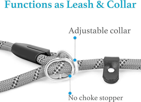 iYoShop 6 FT Durable Slip Lead Dog Leash, Padded Handle, Reflective Threads, Medium/Large (35~120 lbs, Grey)