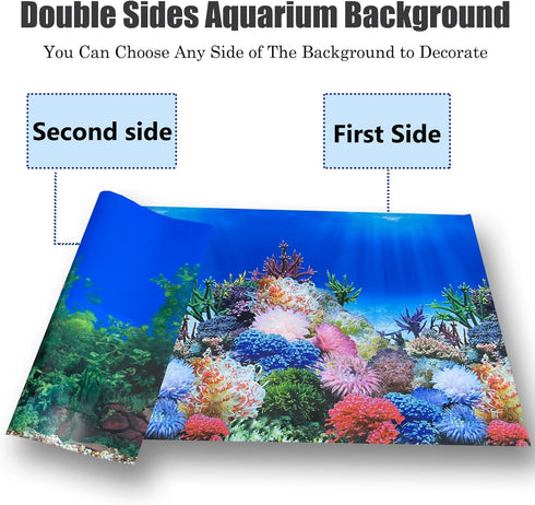 Double-Sided Undersea Aquarium Background Poster, Colorful Sea Anemone Fish Tank Sticker Decorations