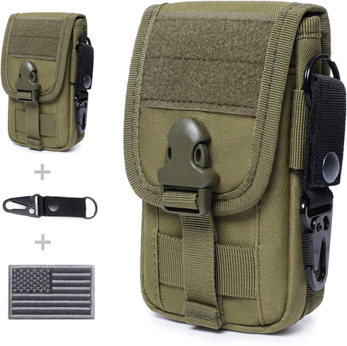Tactical Molle Phone Pouch EDC Cellphone Holder with US Flag Patch & Molle Key Ring Organizer
