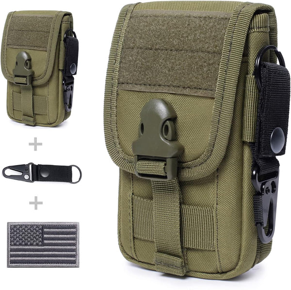 Tactical Molle Phone Pouch EDC Cellphone Holder with US Flag Patch & Molle Key Ring Organizer
