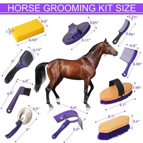 11 Horse Grooming Kit - Piece Bathing Supplies with Organize Bag, Full Body Kit Including Sweat Scraper, Bath Sponge
